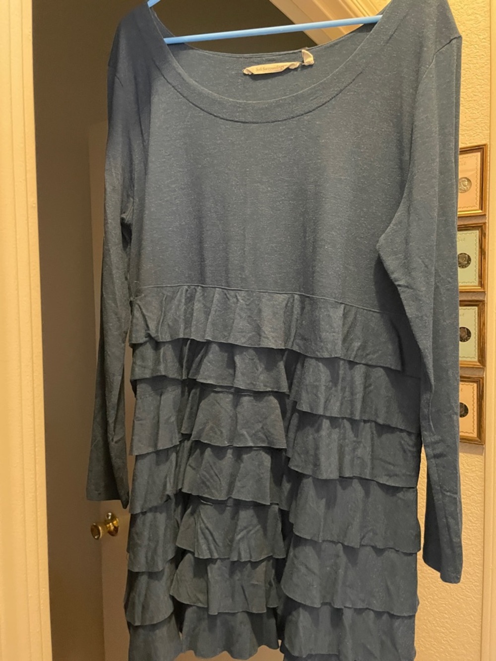Soft Surroundings Soft Navy Blue Ruffle Tier Scoop Neck Tunic